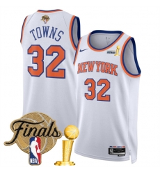 New Yok Knicks  32 Karl Anthony Towns White 2026 Finals Patch And Finals Champions Patch Association Edition Stitched Basketball Jersey
