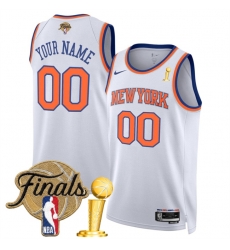 New Yok Knicks Active Player Custom White 2026 Finals Patch And Finals Champions Patch Association Edition Stitched Basketball Jersey