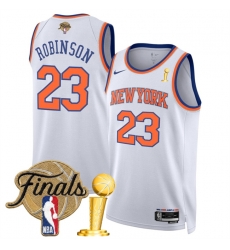 New Yok Knicks  Mitchell Robinson White 2026 Finals Patch And Finals Champions Patch Association Edition Stitched Basketball Jersey