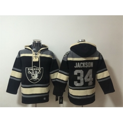 Men Las Vegas Raiders  34 Bo Jackson Black Ageless Must Have Lace Up Pullover Hoodie
