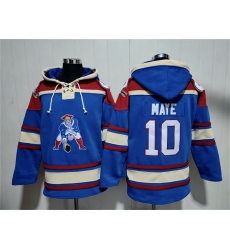 Men New England Patriots  10 Drake Maye Blue Ageless Must Have Lace Up Pullover Hoodie