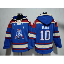 Men New England Patriots  10 Drake Maye Blue Ageless Must Have Lace Up Pullover Hoodie