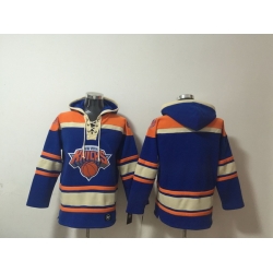Men New Yok Knicks Blank Blue Lace Up Pullover Hoodie