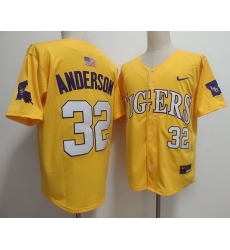 Men LSU Tigers #32 Kade Anderson Yellow Baseball Stitched Jersey