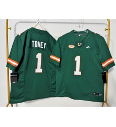 Men Miami Hurricanes 1 Malachi Toney Green F U S E Stitched Jersey