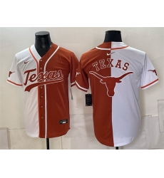 Men Texas Longhorns Team Big Logo White Orange Split Stitched Jersey