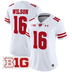 Women Wisconsin Badgers 16 Russell Wilson White 2024 Vapor Limited Jersey All Stitched