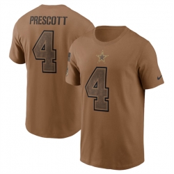 Men Dallas Cowboys 4 Dak Prescott 2023 Brown Salute To Service Name  26 Number T Shirt