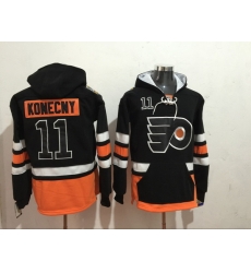 Men's Philadelphia Flyers 11 Travis Konecny Black Stitched Hoody