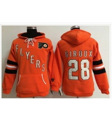 Women Philadelphia Flyers 28 Claude Giroux Orange Old Time Heidi NHL Hoodie