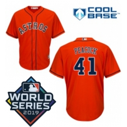 Mens Majestic Houston Astros 41 Brad Peacock Replica Orange Alternate Cool Base Sitched 2019 World Series Patch jersey