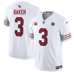 Men Arizona Cardinals 3 Budda Baker White 2023 F U S E  With 4 Star C Patch And With John Madden Patch Vapor Limited Stitched Football Jersey