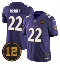 Men Baltimore Ravens 22 Derrick Henry Purple 2025 F U S E  Jacoby Jones Patch Vapor Limited Football Jersey