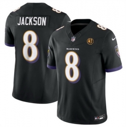 Men Baltimore Ravens 8 Lamar Jackson Black 2023 F U S E  With John Madden Patch Vapor Limited Football Jersey