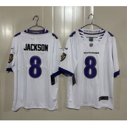 Men Baltimore Ravens  8 Lamar Jackson White 2026 Vapor Stitched Limited Football Jersey