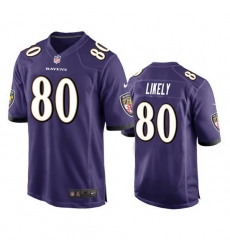 Men Baltimore Ravens 80 Isaiah Likely Purple Game Jersey