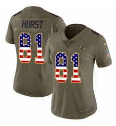 Womens Nike Baltimore Ravens 81 Hayden Hurst Limited Olive USA Flag Salute to Service NFL Jersey