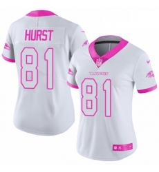 Womens Nike Baltimore Ravens 81 Hayden Hurst Limited White Pink Rush Fashion NFL Jersey