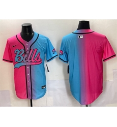 Men Buffalo Bills Blank Pink Blue Limited Stitched Baseball Jersey