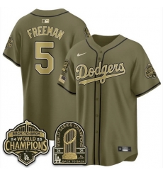 Men Los Angeles Dodgers  5 Freddie Freeman Olive 2026 Armed Forces Day With World Series Champions Patch Limited Stitched Baseball Jersey