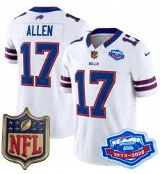 Youth Buffalo Bills 17 Josh Allen White 2025 F U S E Farewell Season Gold Shield Patch Stitched Football Jersey
