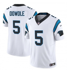 Men Carolina Panthers 5 Rico Dowdle White 2024 F U S E  Vapor Limited Stitched Football Jersey