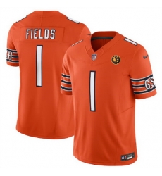 Men Chicago Bears 1 Justin Fields Orange 2023 F U S E  With John Madden Patch Vapor Limited Stitched Football Jersey