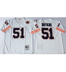 Men Chicago Bears 51 Dick Butkus White M&N Throwback Jersey