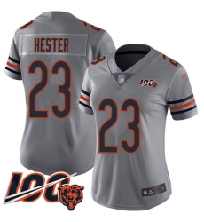 Women Chicago Bears 23 Devin Hester Limited Silver Inverted Legend 100th Season Football Jersey