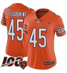 Women Chicago Bears 45 Joel Iyiegbuniwe Orange Alternate 100th Season Limited Football Jersey