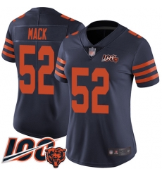 Women Chicago Bears 52 Khalil Mack Limited Navy Blue Rush Vapor Untouchable 100th Season Football Jersey