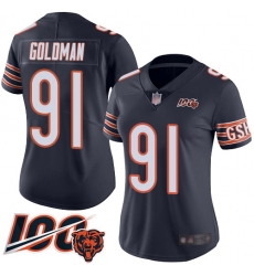 Women Chicago Bears 91 Eddie Goldman Navy Blue Team Color 100th Season Limited Football Jersey