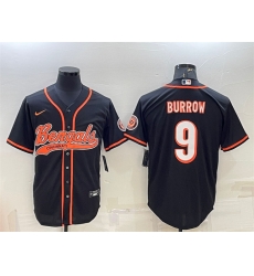 Men Cincinnati Bengals 9 Joe Burrow Black With Patch Cool Base Stitched Baseball Jersey