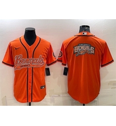 Men Cincinnati Bengals Orange Team Big Logo With Patch Cool Base Stitched Baseball Jersey