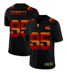 Cleveland Browns 95 Myles Garrett Men Black Nike Red Orange Stripe Vapor Limited NFL Jersey