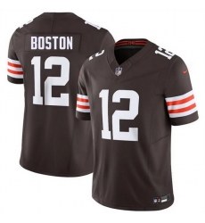Men Cleveland Browns  12 Denzel Boston Brown 2026 Draft F U S E  Vapor Limited Stitched Football Jersey