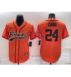 Men Cleveland Browns 24 Nick Chubb Orange Cool Base Stitched Baseball Jersey