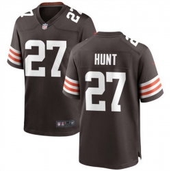 Men Cleveland Browns 27 Kareem Hunt Brown Stitched Game Jersey