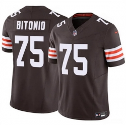 Men Cleveland Browns 75 Joel Bitonio Brown F U S E  Vapor Limited Stitched Football Jersey