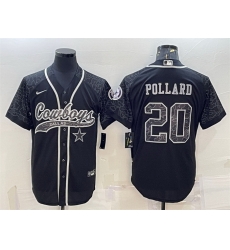 Men Dallas Cowboys 20 Tony Pollard Black Reflective With Patch Cool Base Stitched Baseball Jersey