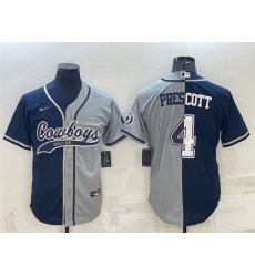 Men Dallas Cowboys 4 Dak Prescott Navy Grey Split With Patch Cool Base Stitched Baseball Jersey