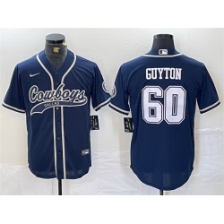 Men Dallas Cowboys 60 Tyler Guyton Navy Cool Base Stitched Baseball Jersey