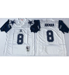 Men Dallas Cowboys 8 Troy Aikman White M&N Throwback Jersey