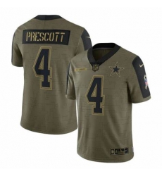 Men Dallas Cowboys Dak Prescott Nike Olive 2021 Salute To Service Game Jersey