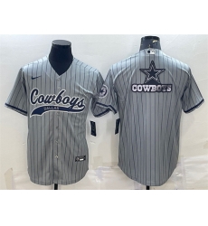 Men Dallas Cowboys Grey Team Big Logo With Patch Cool Base Stitched Baseball Jersey