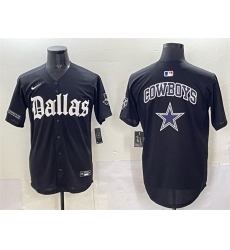Men Dallas Cowboys Team Big Logo Black  Gothic Lone Star Edition Limited Stitched Baseball Jersey 1