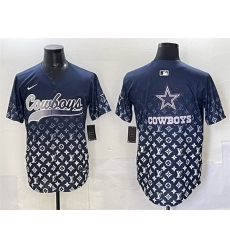 Men Dallas Cowboys Team Big Logo Navy Limited Stitched Baseball Jersey