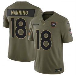 Men Denver Broncos 18 Peyton Manning Olive 2025 F U S E  Salute to Service Limited Stitched Football Jersey