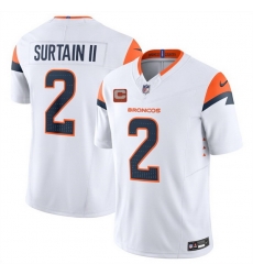 Men Denver Broncos 2 Pat Surtain II White 2025 F U S E  With 2 Star C Patch Vapor Limited Stitched Football Jersey