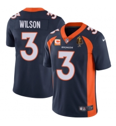 Men Denver Broncos #3 Russell Wilson Navy With C Patch & Walter Payton Patch Vapor Untouchable Limited Stitched Jersey